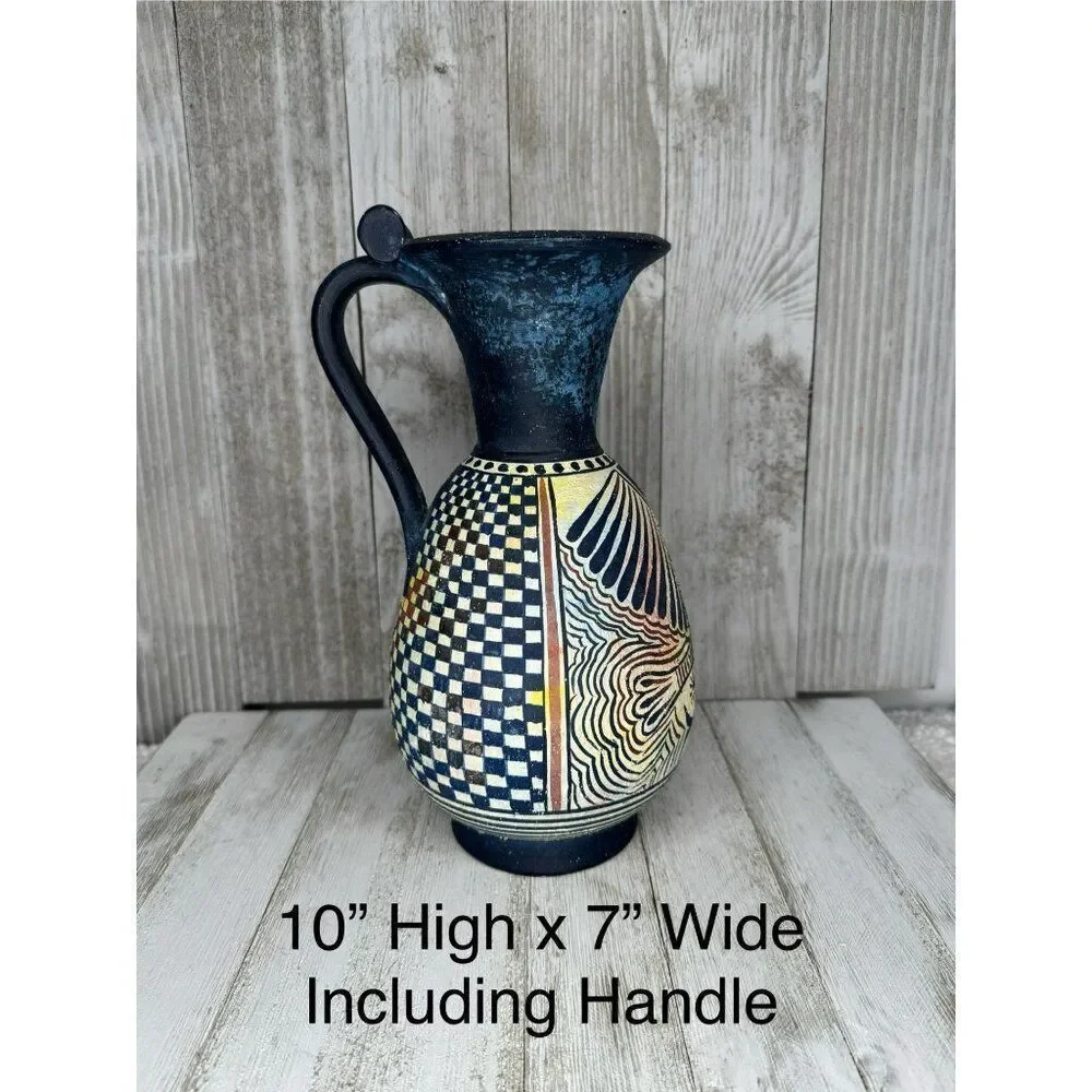 Vintage Hand Painted Minoan Style Stoneware Studio Pottery Pitcher - Picture 4 of 6
